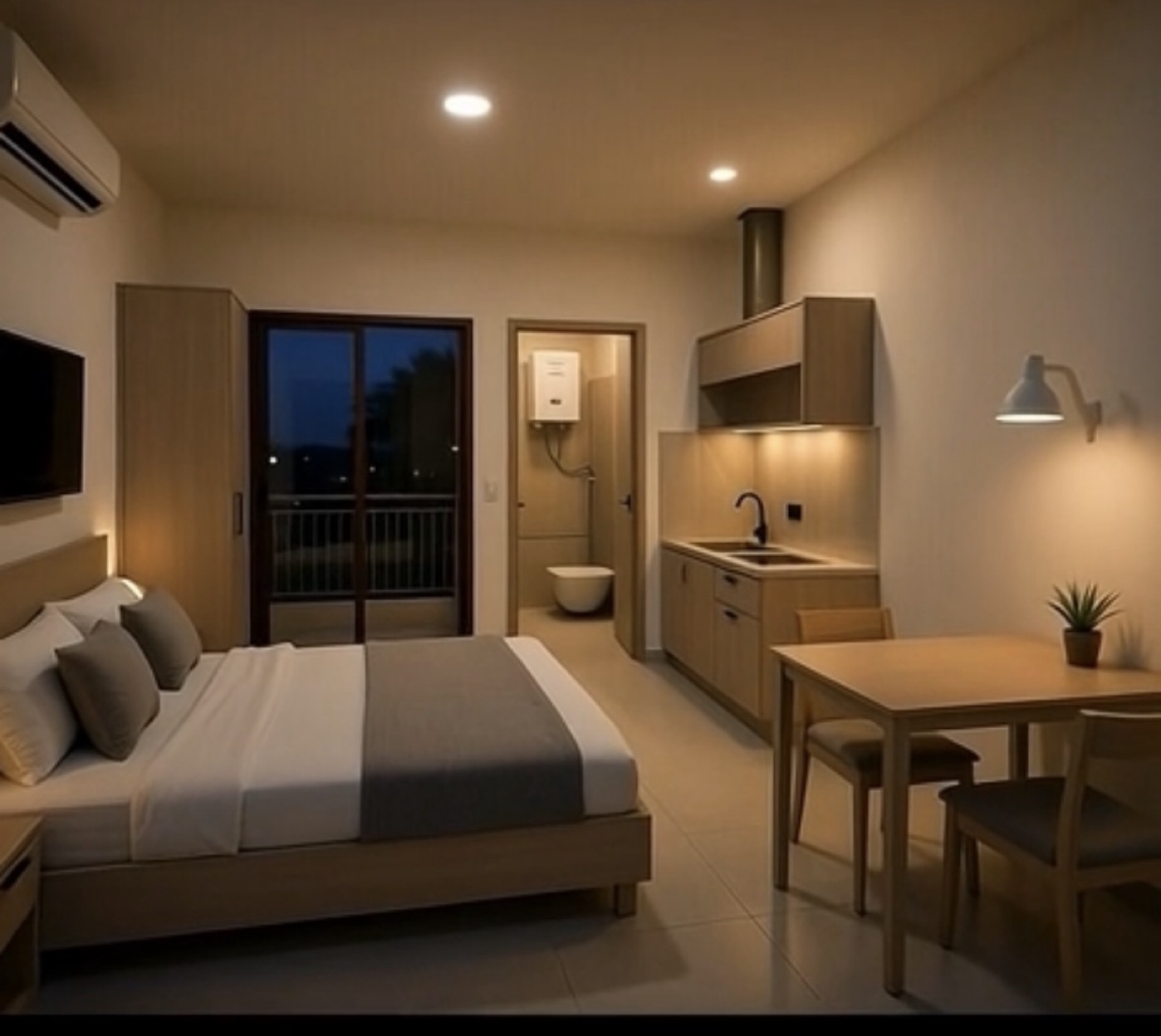 Calm, spiritually designed 1RK interior near Kashi Vishwanath